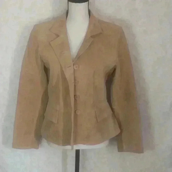 Bagatelle Tan Light Brown Khaki Suede Leather Coat Jacket Blazer Women Size 10 - Picture 1 of 7